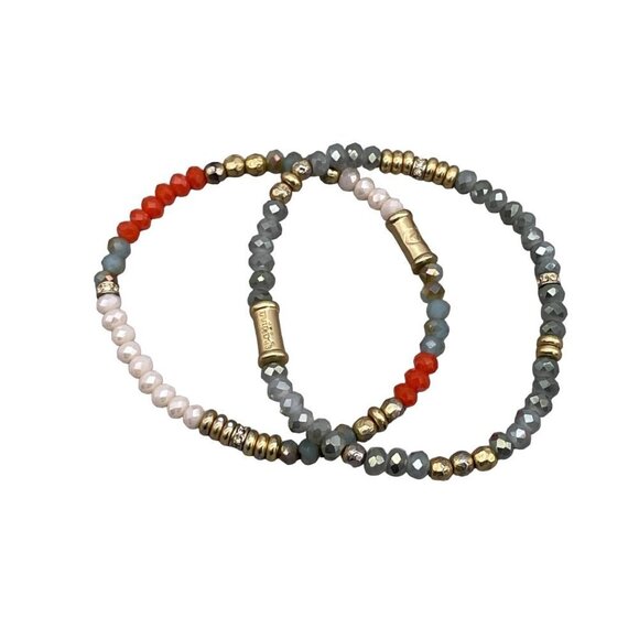 Spartina Lot of Two Faceted Beaded Gold Tone Stretch Bracelet - Picture 1 of 4